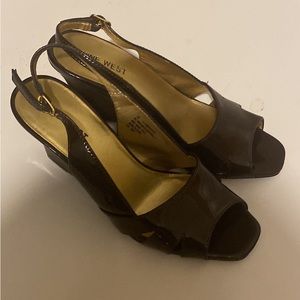 Nine West Brown Toe Out Pattern Leather Straps Heels